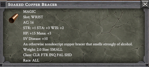 SOAKED COPPER BRACER in-game item card